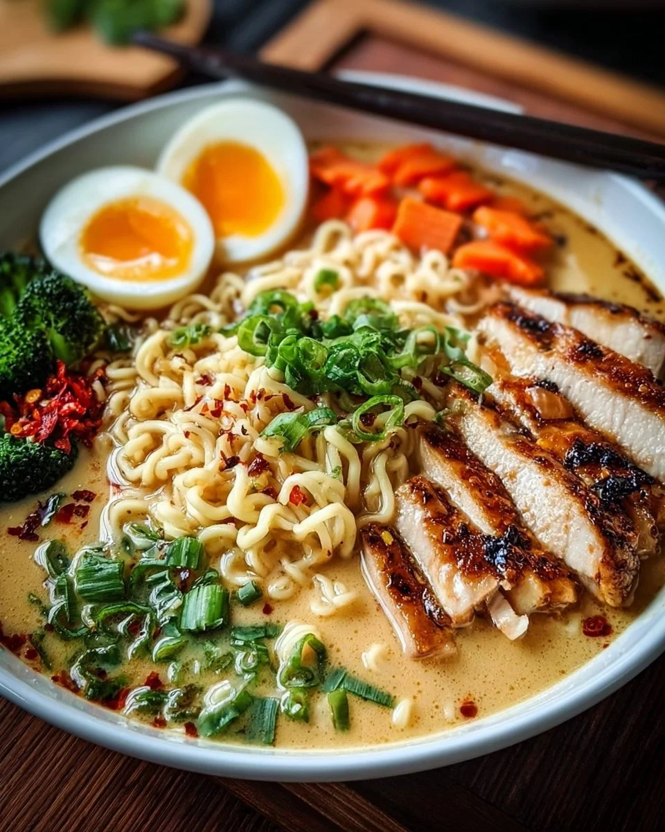 Cremige Knoblauchhühnchen-Ramen