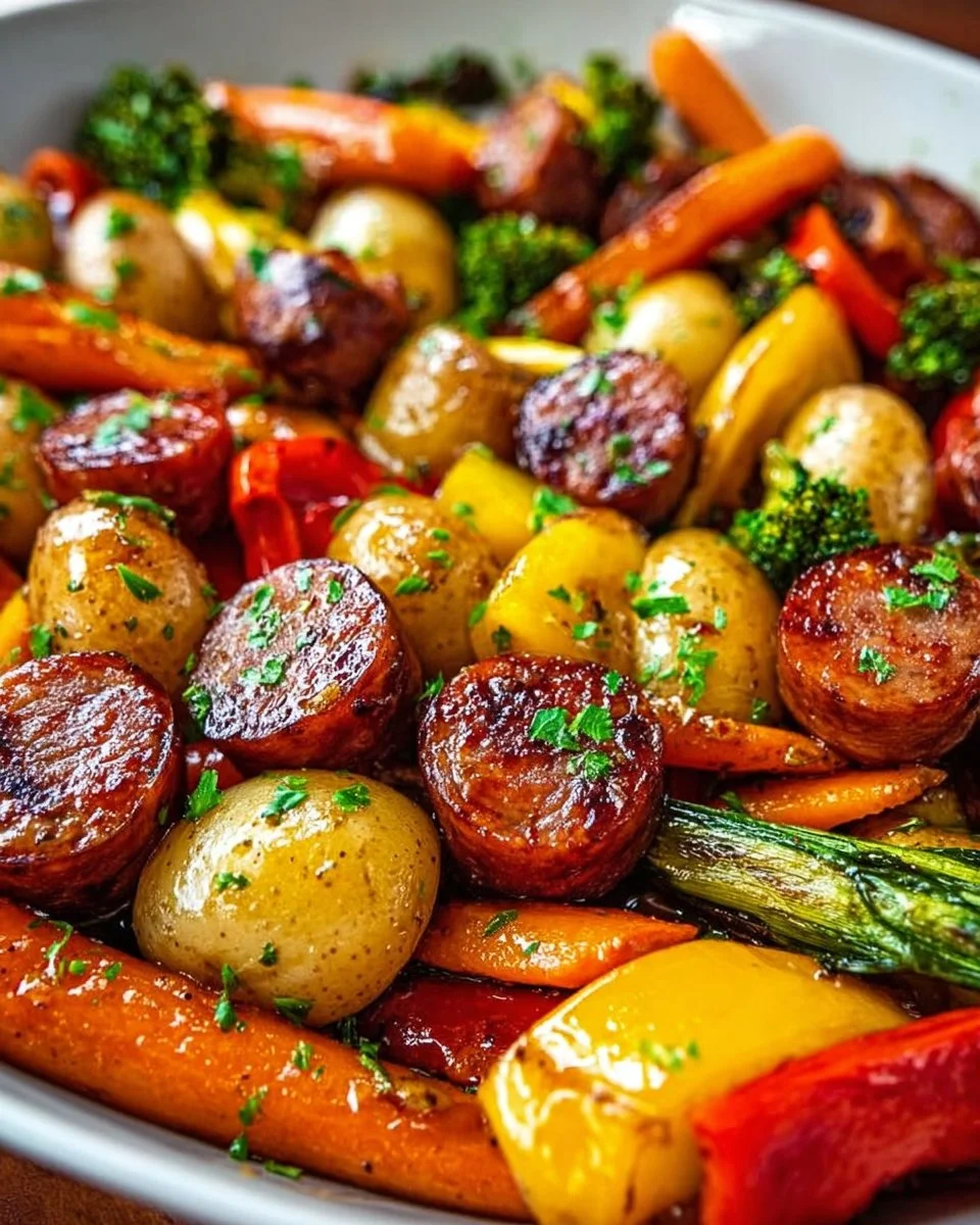 Ein-Pfannen-Honig-Knoblauch-Kielbasa &amp; Gemüse: Einfaches Familienvergnügen