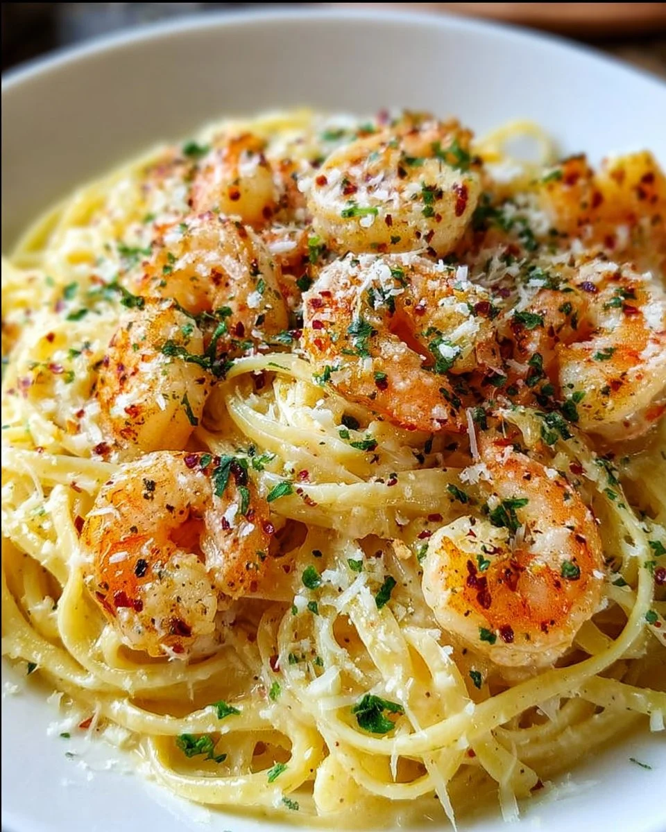 Garlic Cream Pasta mit Garnelen Scampi