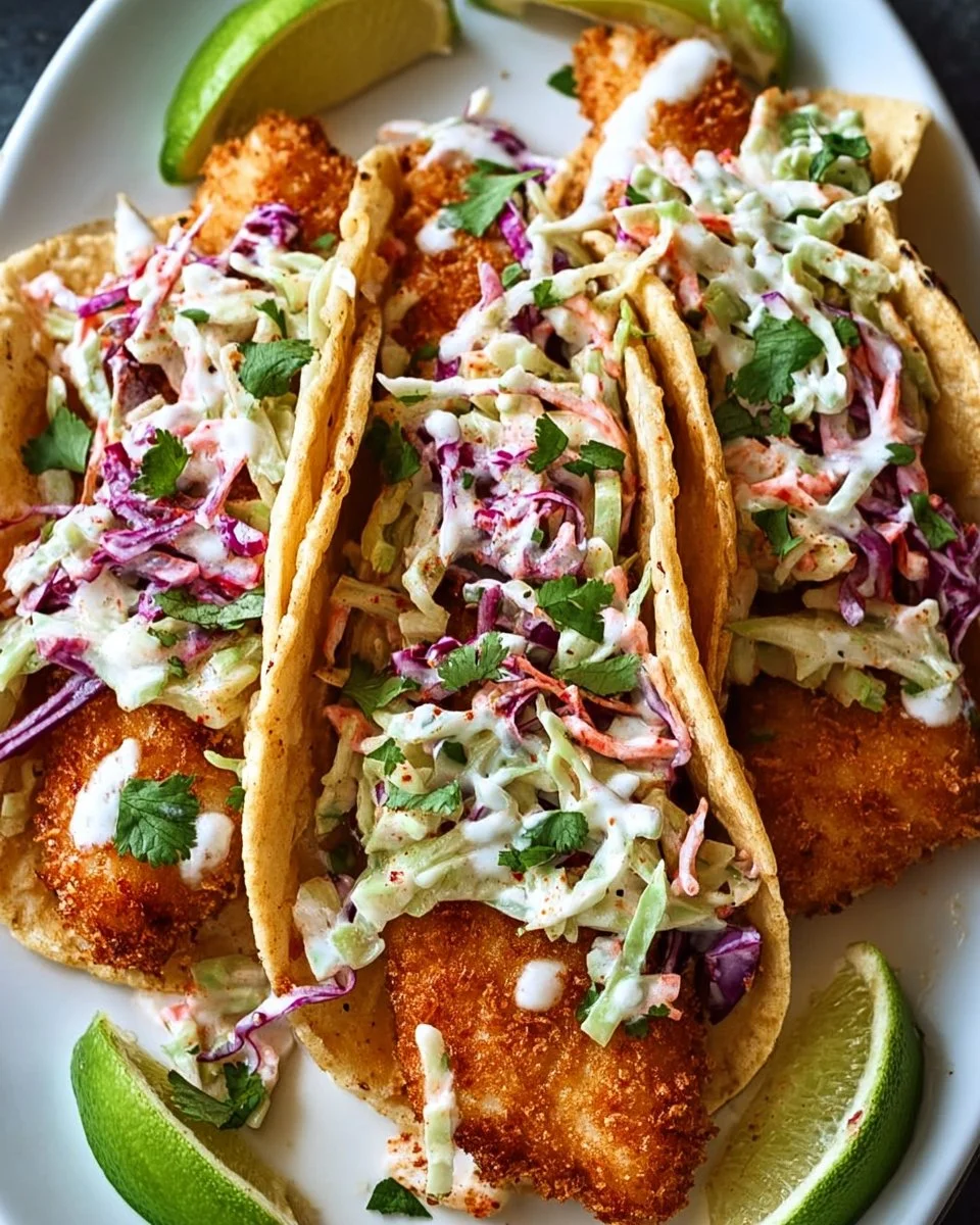 Knusprige Fisch-Tacos mit Koriander-Limetten-Slaw