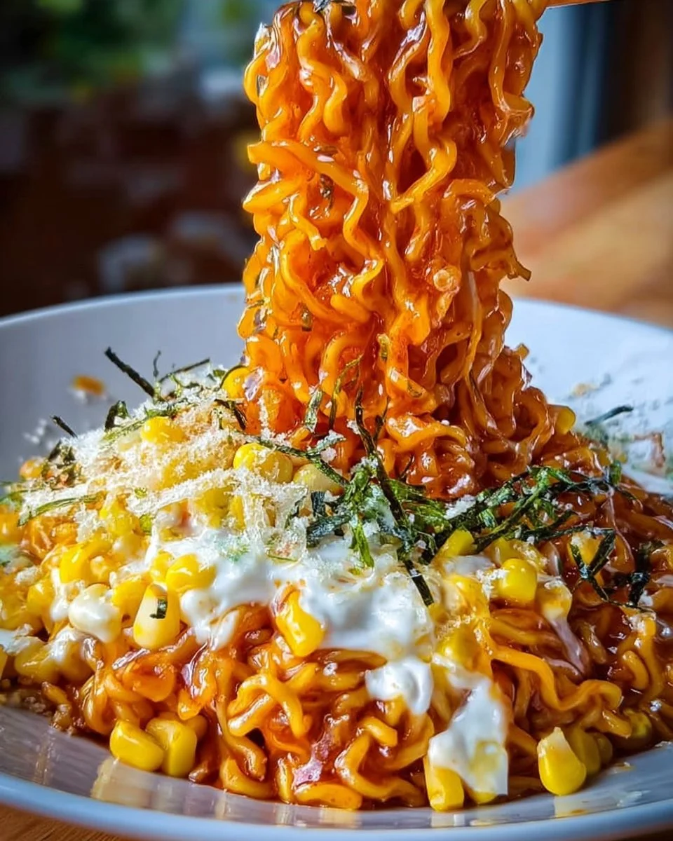Spicy Noodles with Korean Corn Cheese