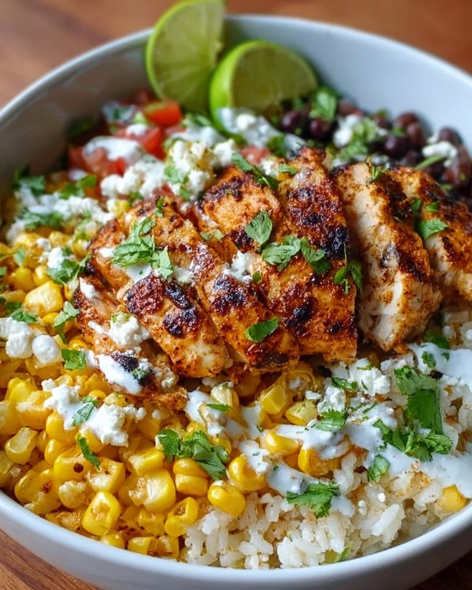 Straßenmais-Hühnchen-Reis-Schüssel