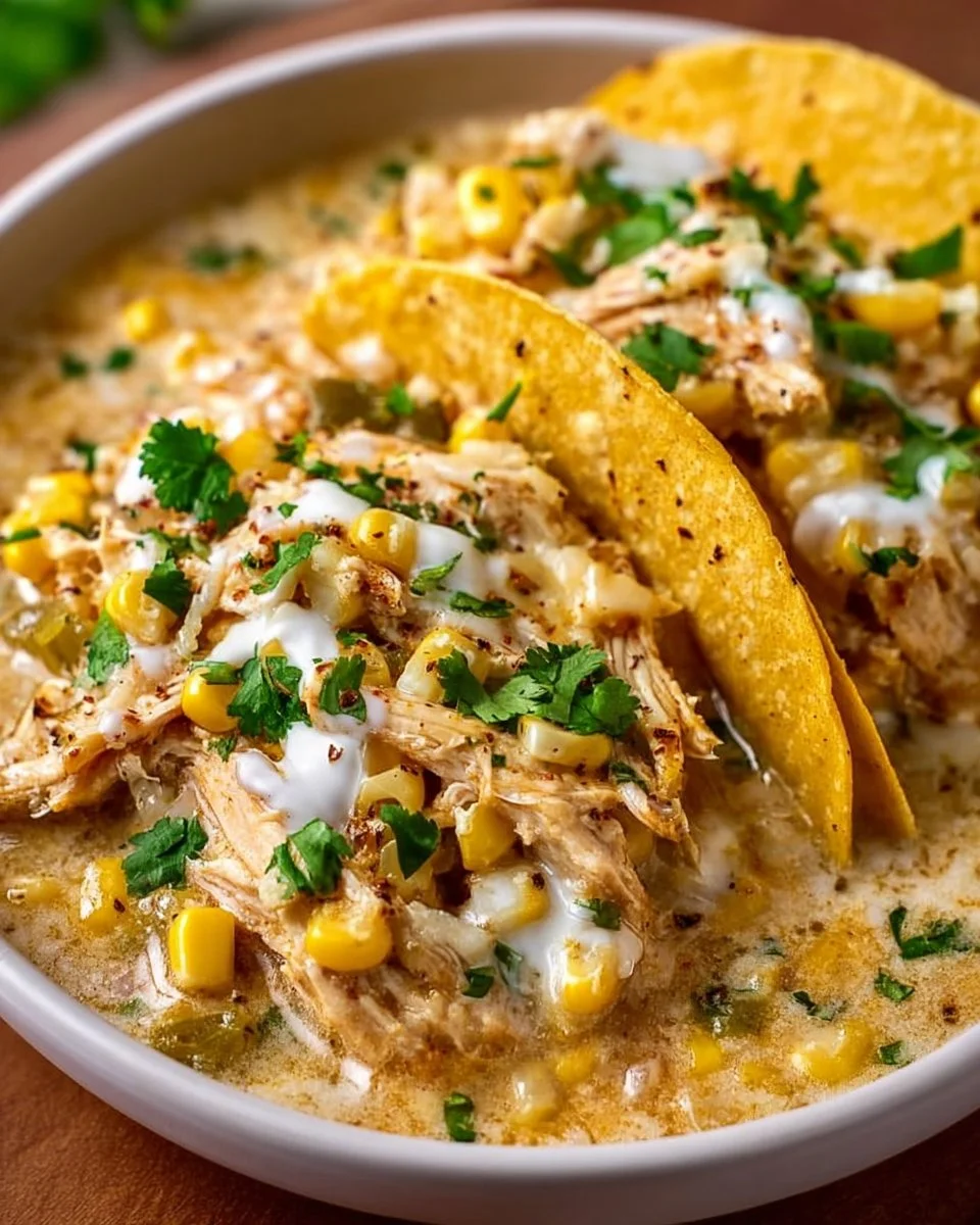 Weißes Hühnchen Chili Tacos mit Maistortillas