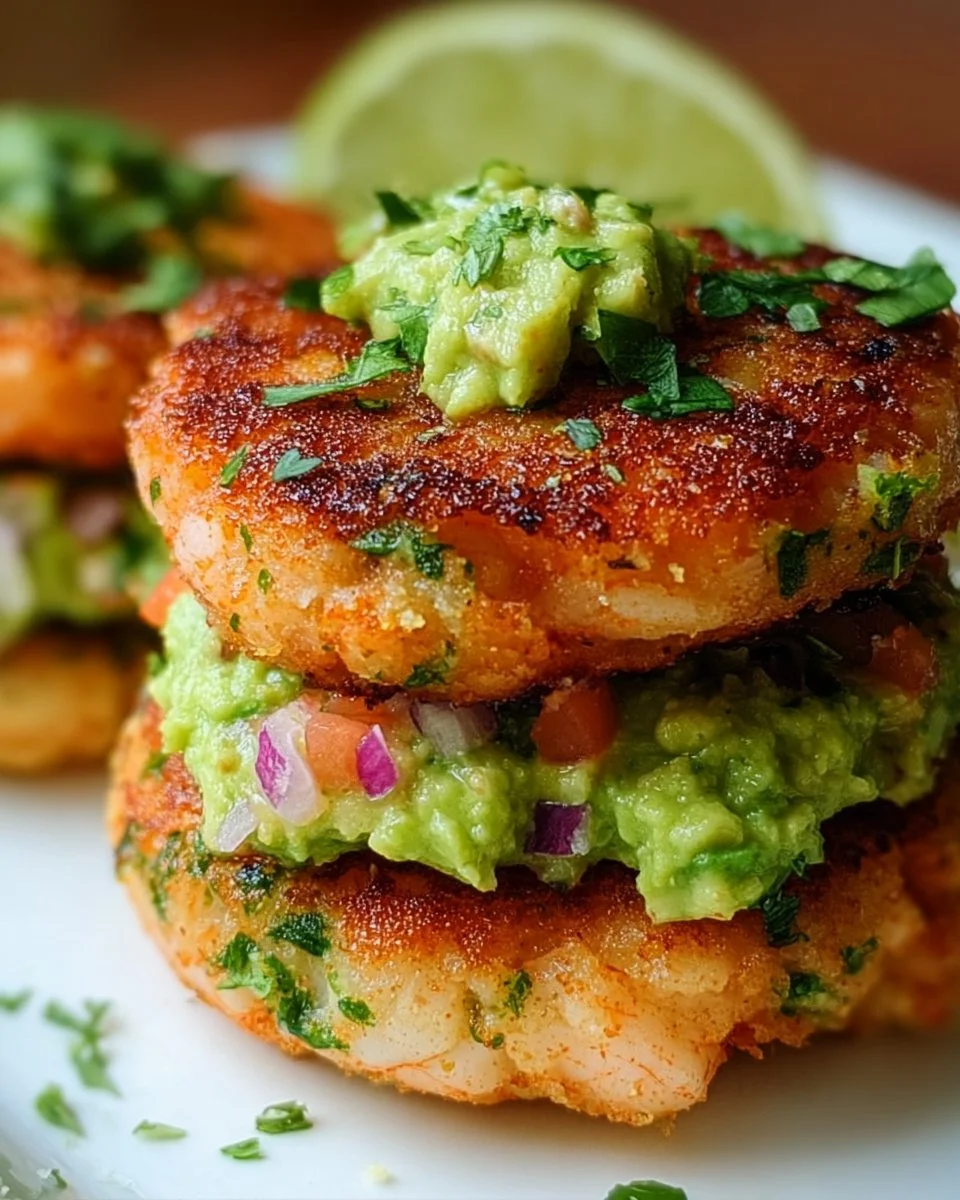 Garnelenburger mit Koriander-Guacamole auf einem Teller