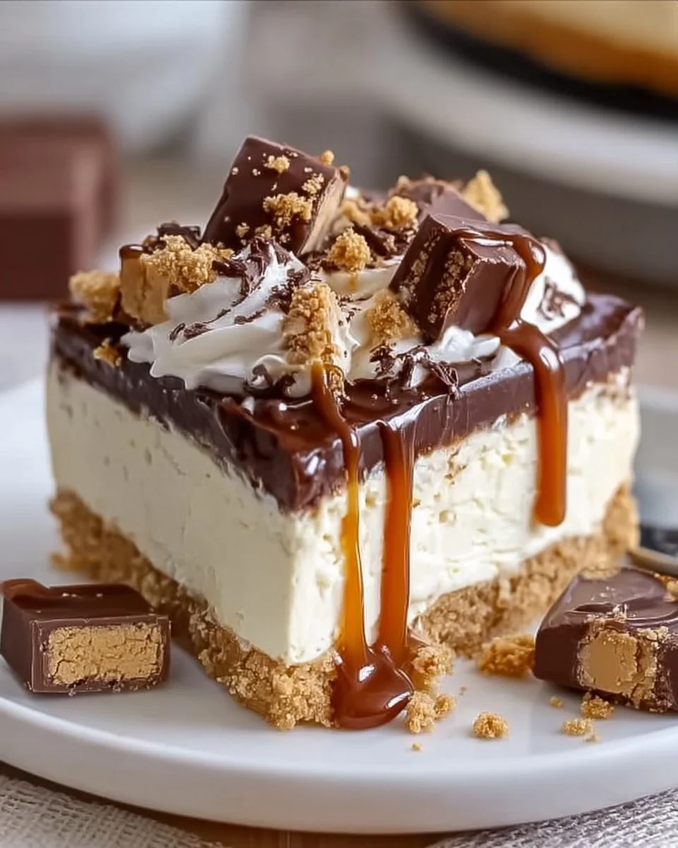Genießen Sie selbstgemachten No-Bake Twix-Käsekuchen | Einfaches Vergnügen