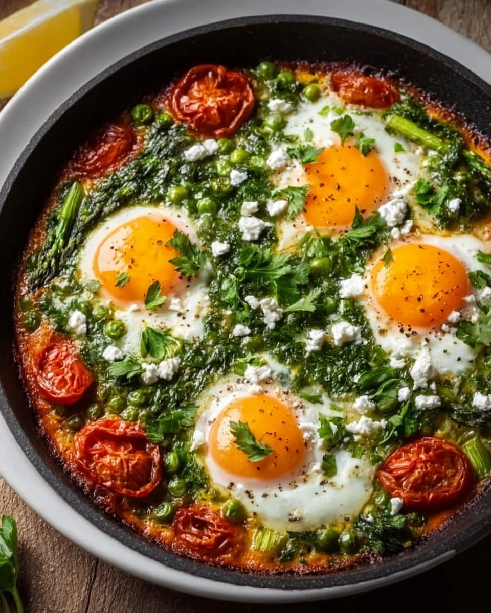 Leckere grüne Shakshuka für eine schnelle, gesunde Mahlzeit