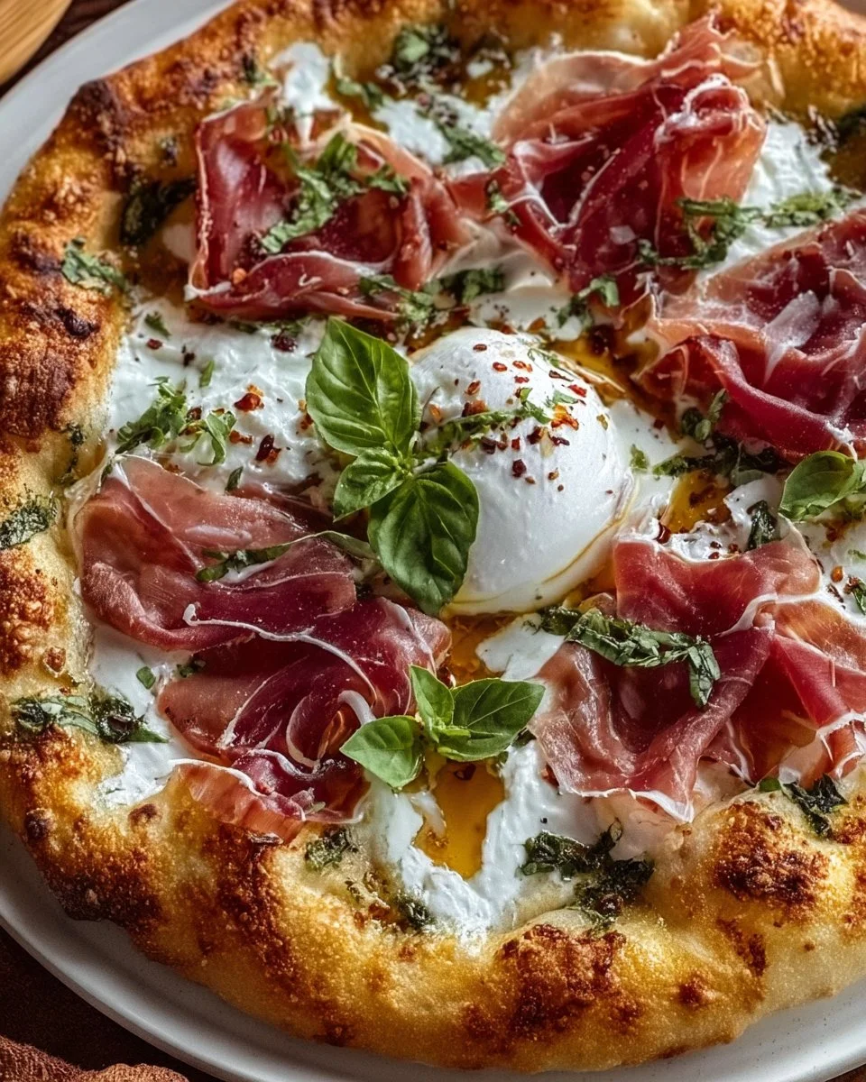 Unwiderstehliches Prosciutto- und Honig-Burrata-Pizza-Rezept