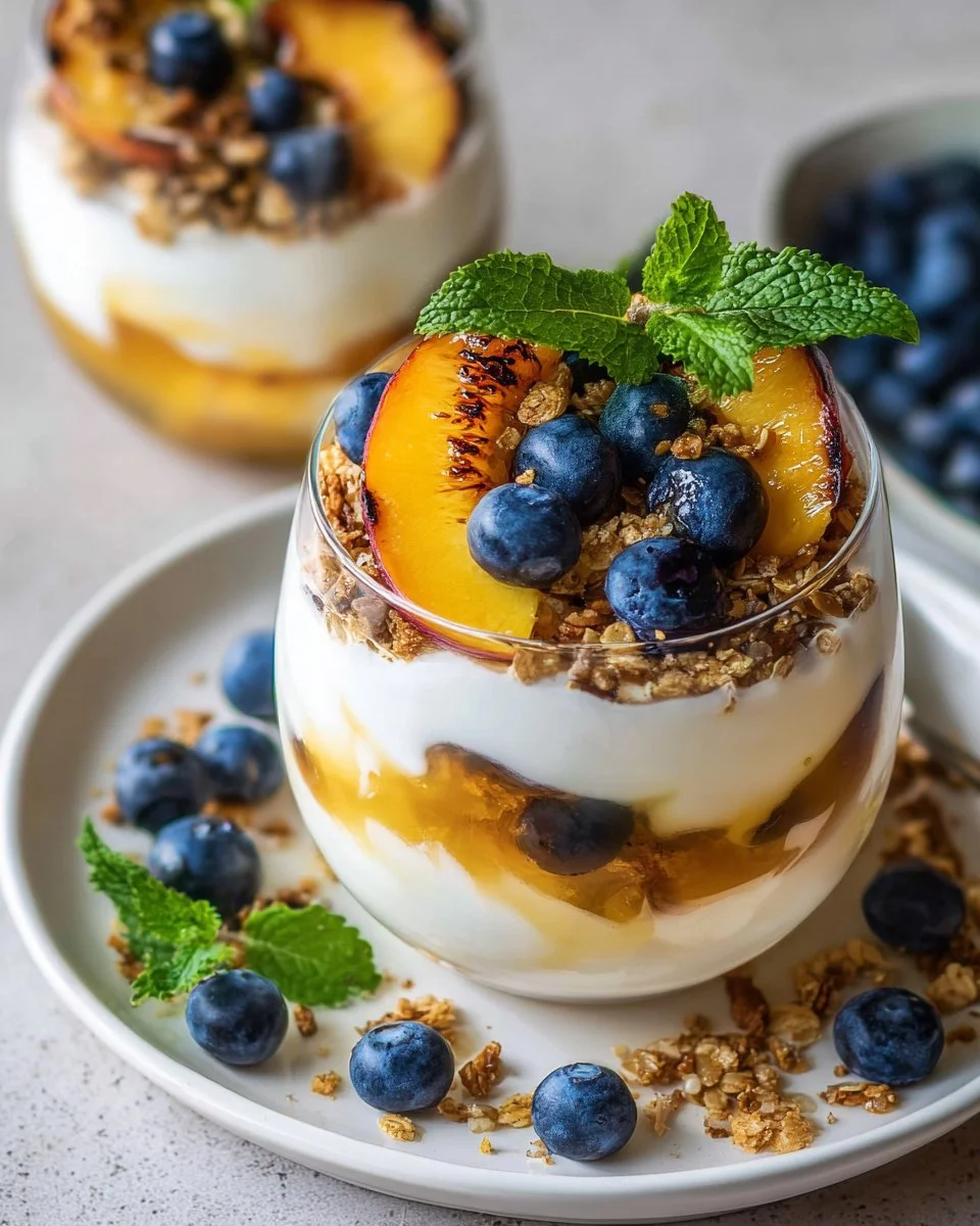 Grilled Peach and Blueberry Yogurt Parfaits