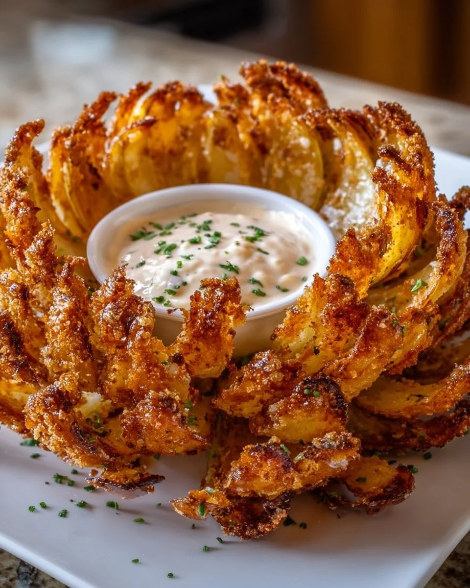 Knusprige Frittierluft-Blühende Zwiebel im Frittiergerät zubereitet.
