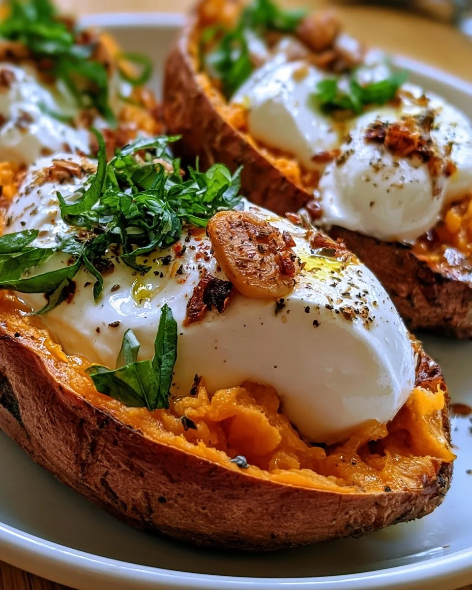 Gefüllte Süßkartoffel mit Burrata